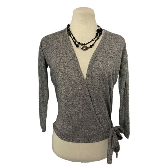 J.Crew  Gray 3/4 Sleeve Surplice Wrap Sweater Top Size XXS - Picture 1 of 6